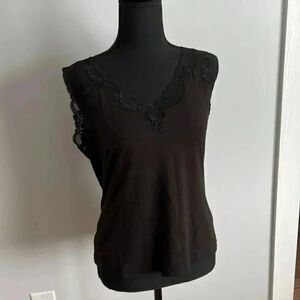 Ann Taylor Loft Solid Black Lace V Neck Camisole